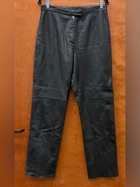 Vintage JLC New York black genuine leather pants high rise straight leg lined